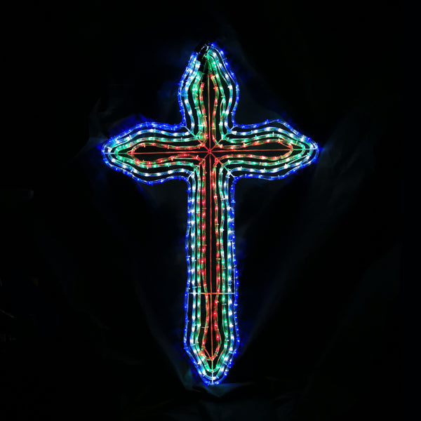 Christmas LED Motif 4 Layer Cross Multi Colour 121x75cm Outdoor Display