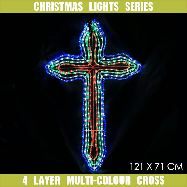 Christmas LED Motif 4 Layer Cross Multi Colour 121x75cm Outdoor Display