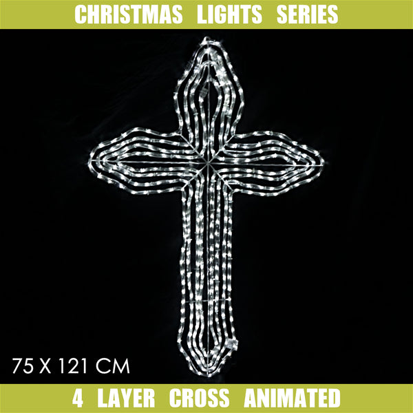 Christmas LED Motif 4 Layer Cross 121x75cm Outdoor Display