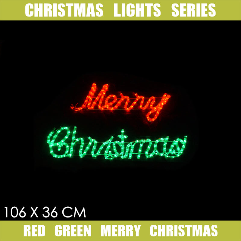 Christmas LED Motif Red Green Merry Christmas 106x36cm Indoor Outdoor Display Sign