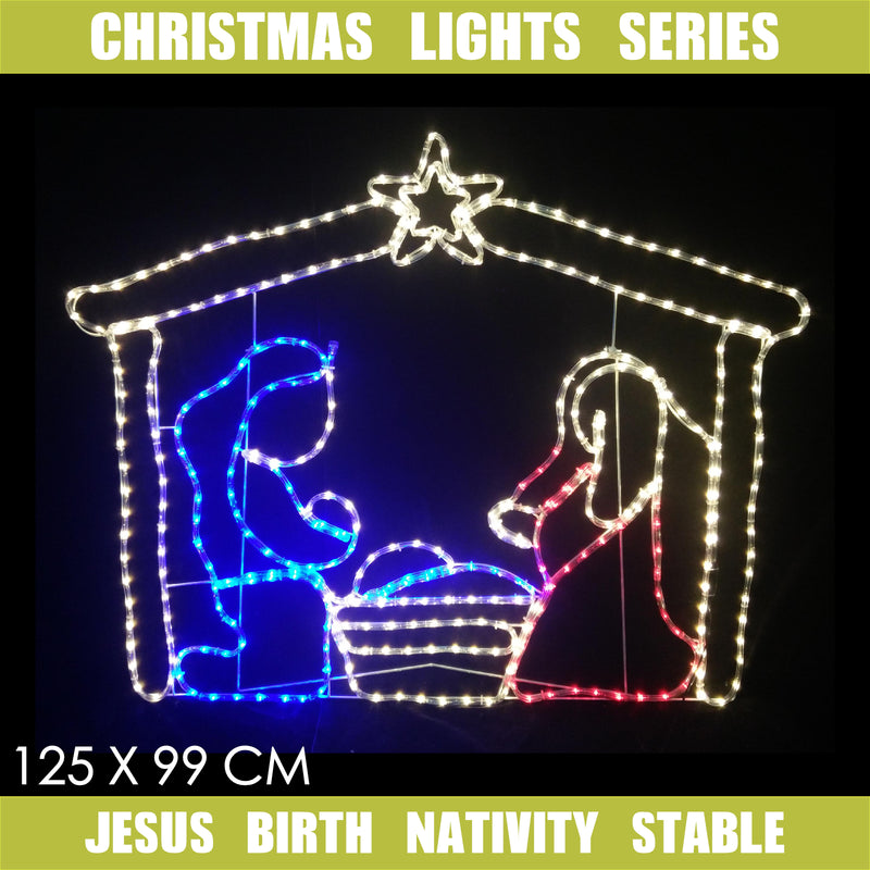 Christmas LED Motif Jesus Birth Mary Joseph in Stable Nativity Scene125x99cm Outdoor