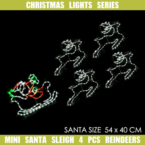Christmas LED Motif Mini Santa Sleigh 4 Pcs Reindeers Set Indoor Outdoor Display Sign