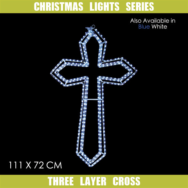 Christmas LED Motif 3 Layer Animated Jesus Cross 111x72cm Indoor/Outdoor