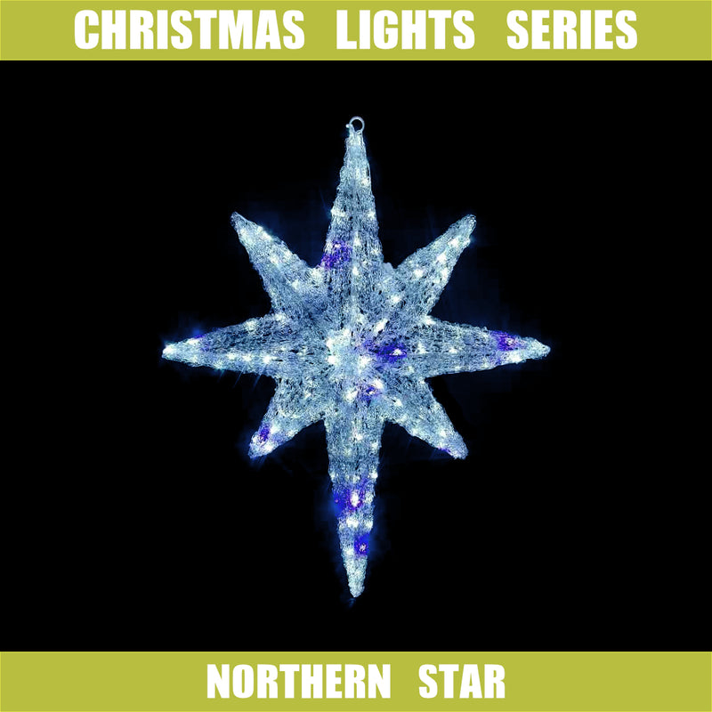 Christmas LED Motif Twinkling Blue White LED Nativity Northern Star 74x59cm Outdoor Motif Sign