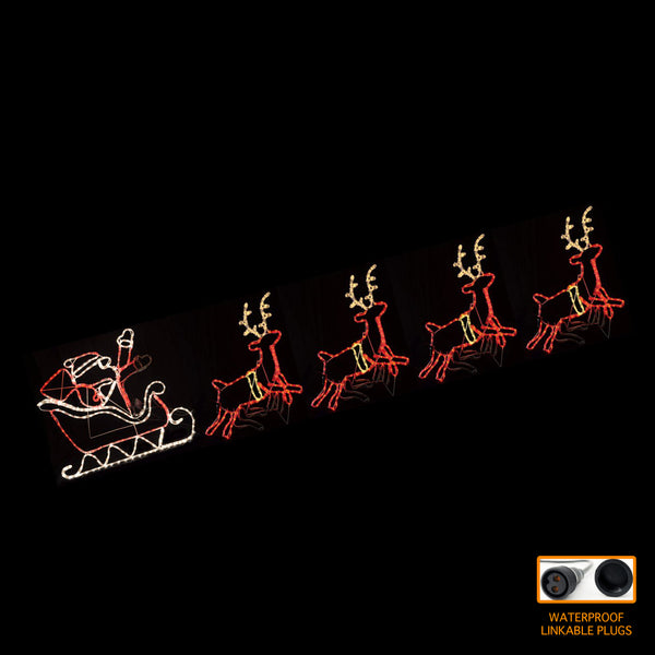 Christmas LED Motif Animated Santa Sleigh & Reindeers 560x80cm Outdoor Display Connectable