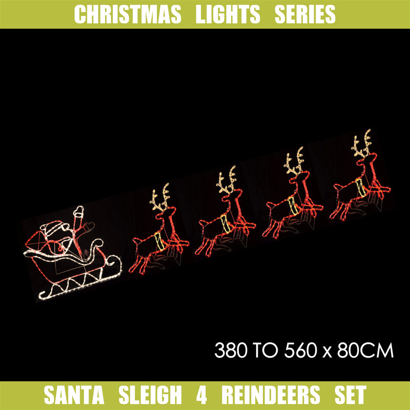 Christmas LED Motif Animated Santa Sleigh & Reindeers 560x80cm Outdoor Display Connectable