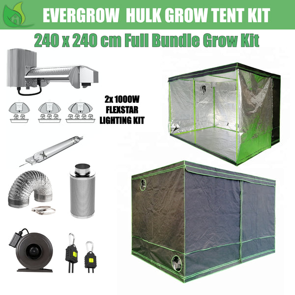 EverGrow Hulk Series 2.4x2.4m Dual Flexstar 1000W HPS/MH Hydroponic Grow Tent Full Bundle Kit