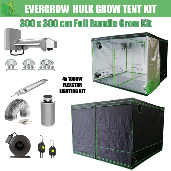 EverGrow Hulk Series 3x3m Quad Flexstar 1000W HPS/MH Hydroponic Grow Tent Full Bundle Kit