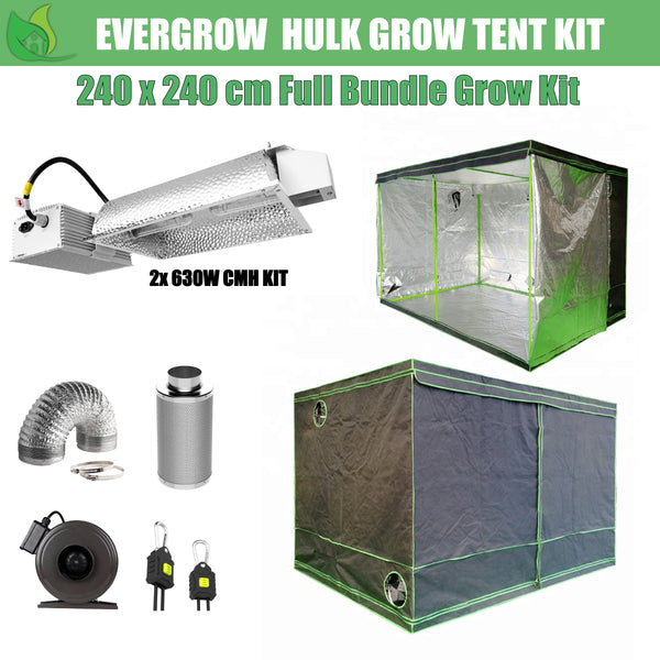 EverGrow Hulk Series 2.4x2.4m Dual CMH 630W Hydroponic Grow Tent Full Bundle Kit