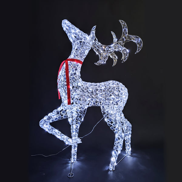Christmas Decoration 3D Crystal Beads Standing Reindeer Buck Red Ribbon 122cm LED Display Indoor/Outdoor