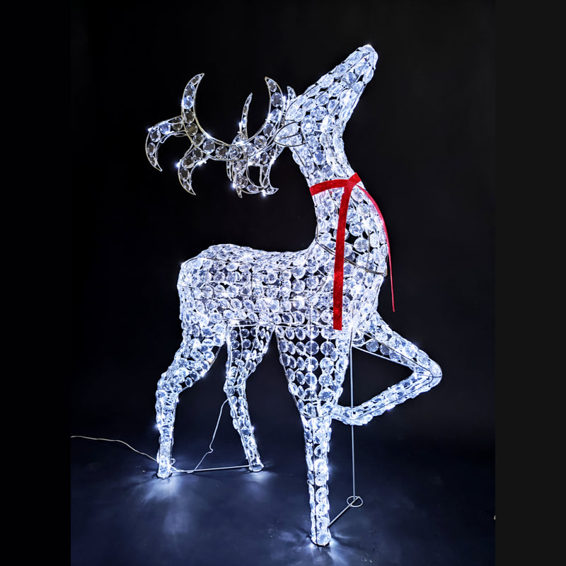 Christmas Decoration 3D Crystal Beads Standing Reindeer Buck Red Ribbon 122cm LED Display Indoor/Outdoor