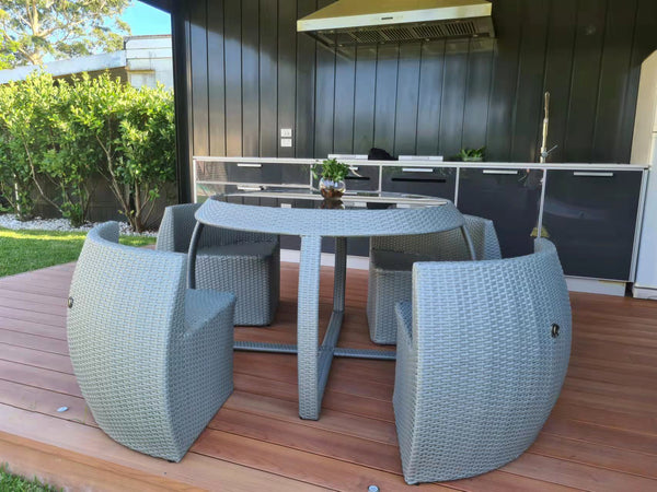 Outdoor Delux Table Chair Set Wicker Compactable Lounge Bistro Patio Garden Glass Top