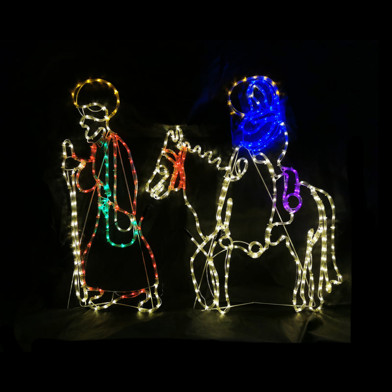Christmas LED Motif Mary Riding Donkey with Joseph Nativity 93 x 101cm Indoor Outdoor Display Sign