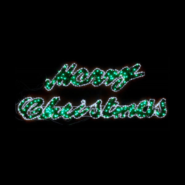 Christmas LED Motif Red/Green Tinsel Stuffed Merry Christmas White Outline 340x100cm