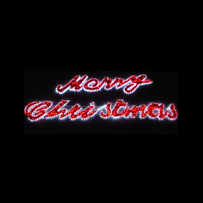Christmas LED Motif Red/Green Tinsel Stuffed Merry Christmas White Outline 340x100cm